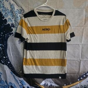 Aeropostale Men's Short Sleeve Striped Tee - Yellow, Black, and Gray
